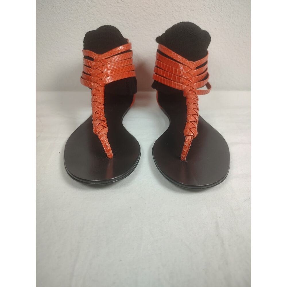 Elizabeth and James New Orange Braided Leather Flats Thong Sandals 8.5B With Box
